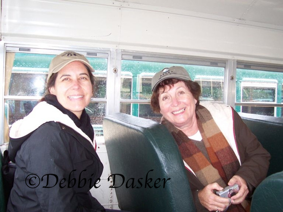 Deb and Lorraine on bus tour of Haines, Alaska