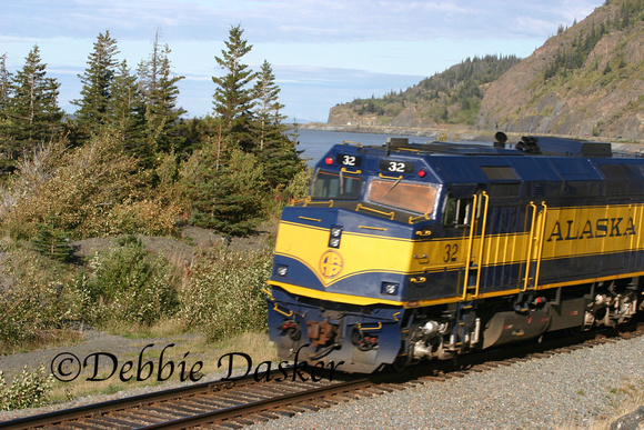 Alaskan Railroad traveling near the Seward Highway